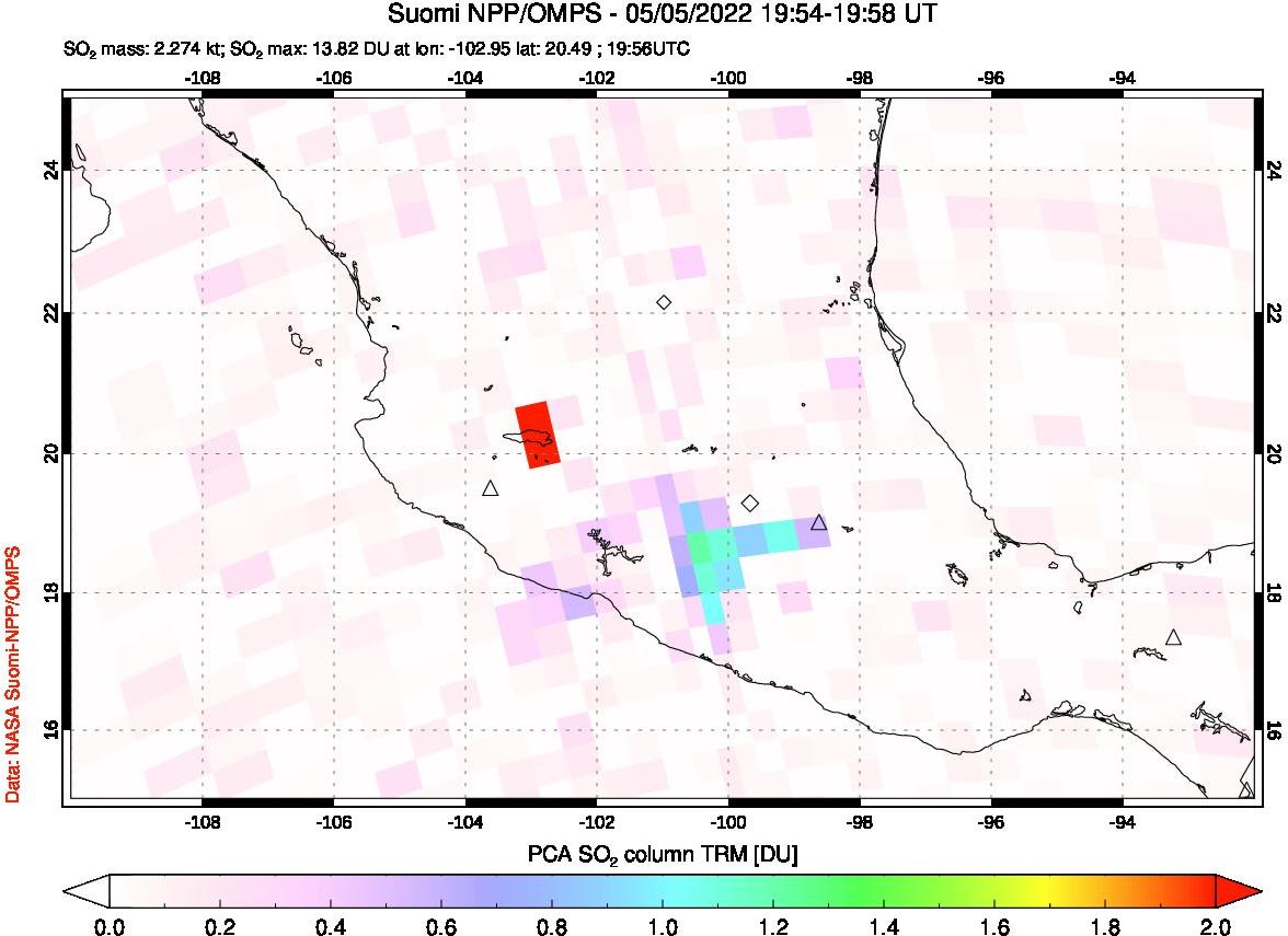A sulfur dioxide image over Mexico on May 05, 2022.