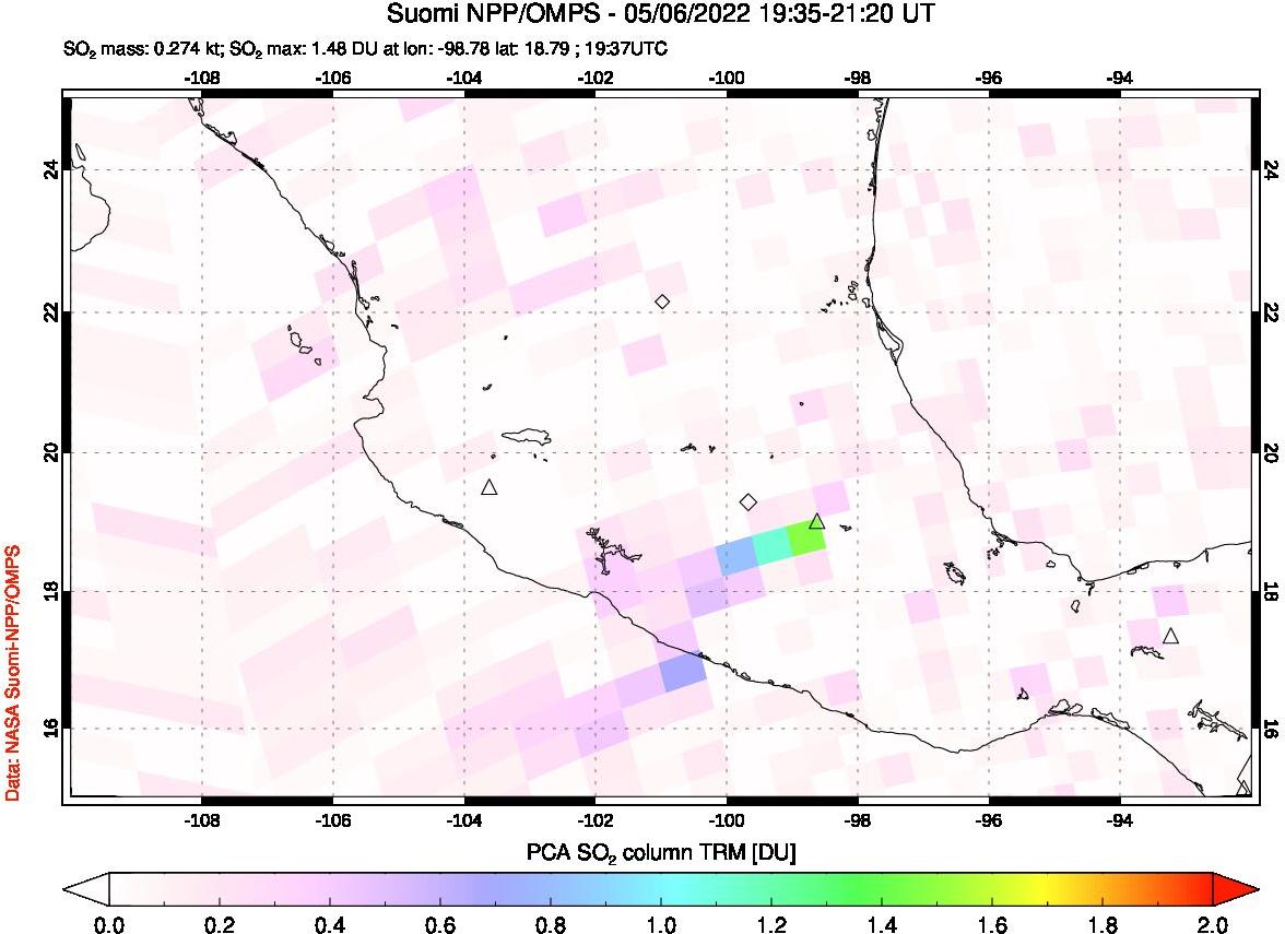 A sulfur dioxide image over Mexico on May 06, 2022.
