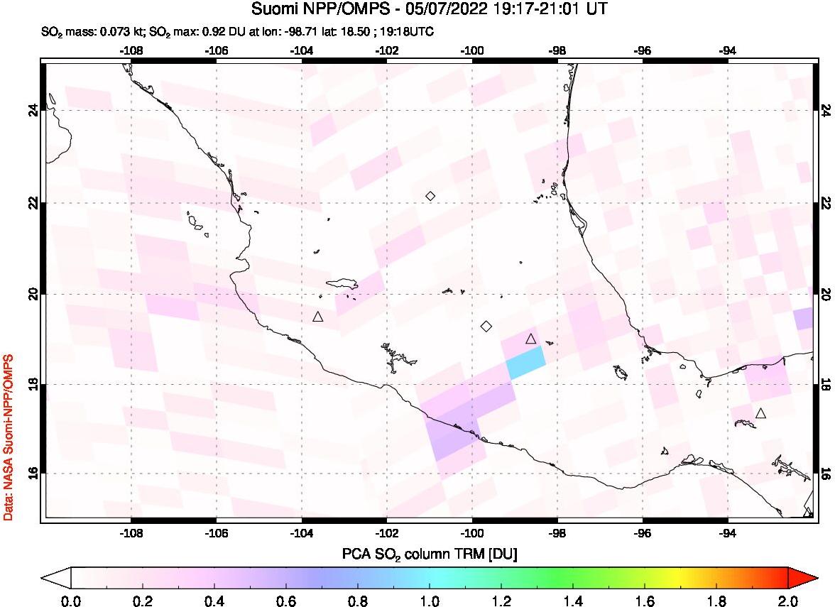 A sulfur dioxide image over Mexico on May 07, 2022.