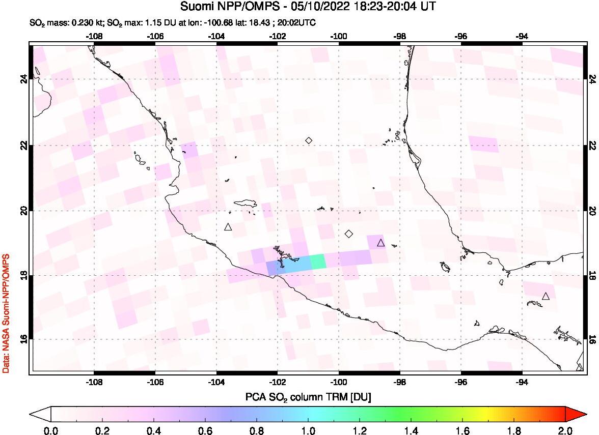 A sulfur dioxide image over Mexico on May 10, 2022.