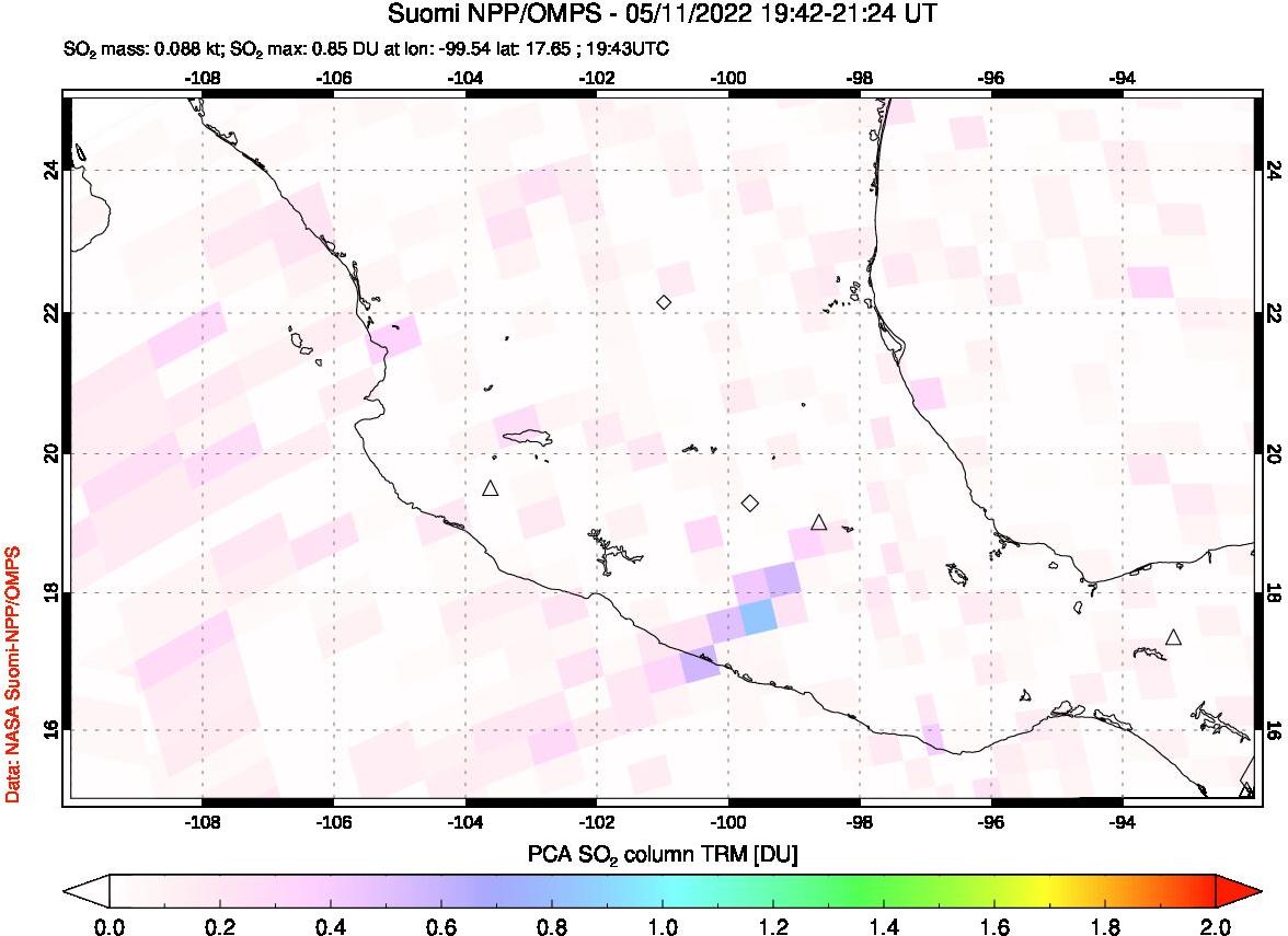 A sulfur dioxide image over Mexico on May 11, 2022.