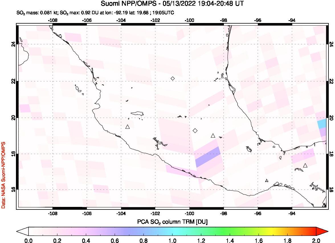 A sulfur dioxide image over Mexico on May 13, 2022.
