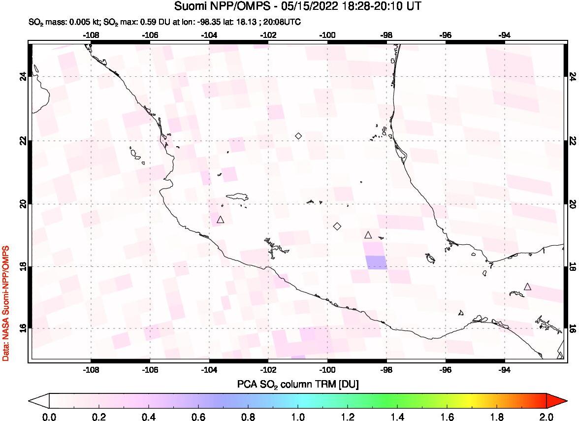 A sulfur dioxide image over Mexico on May 15, 2022.