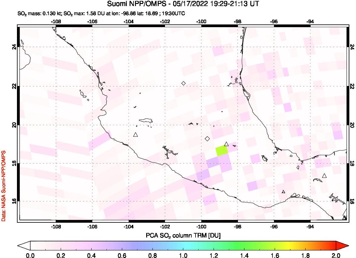 A sulfur dioxide image over Mexico on May 17, 2022.