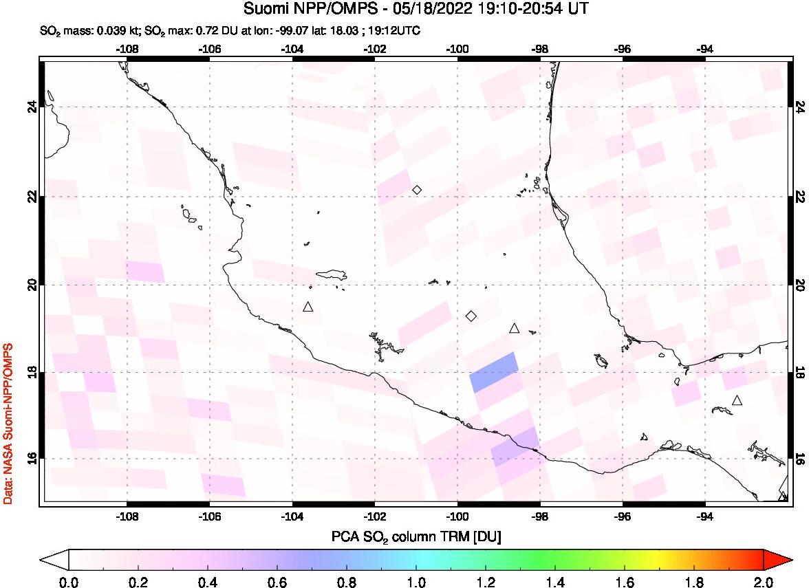 A sulfur dioxide image over Mexico on May 18, 2022.