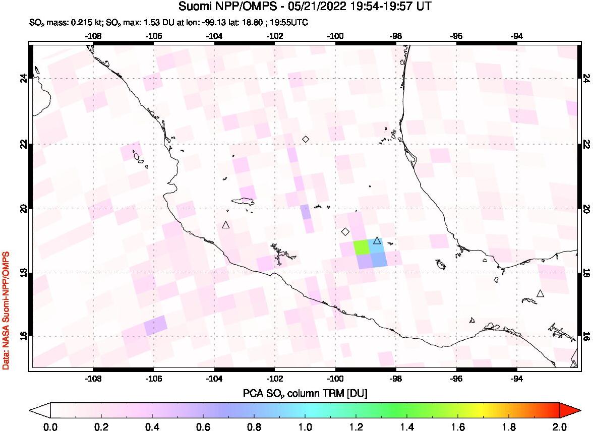 A sulfur dioxide image over Mexico on May 21, 2022.