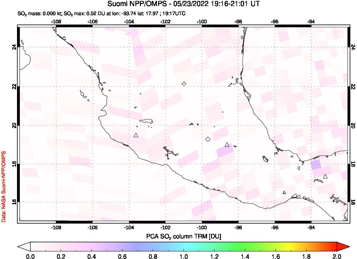 A sulfur dioxide image over Mexico on May 23, 2022.