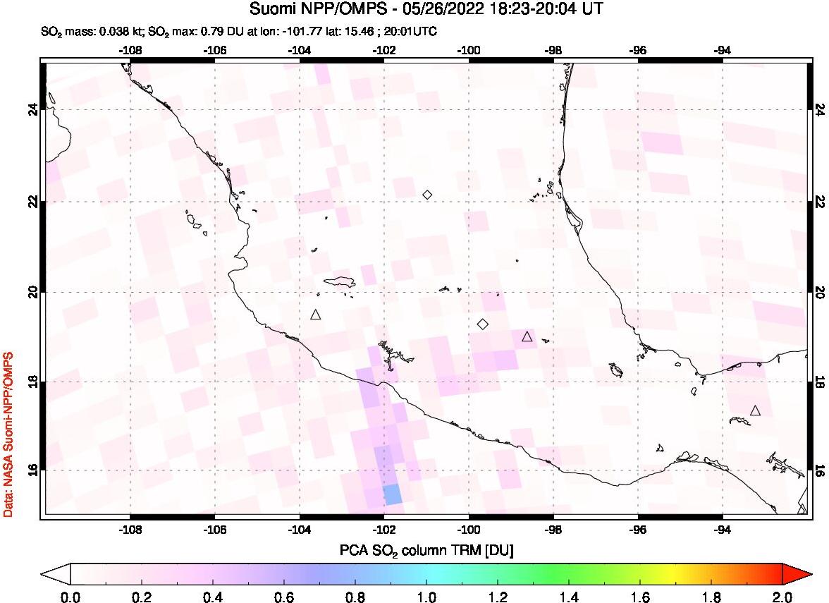 A sulfur dioxide image over Mexico on May 26, 2022.