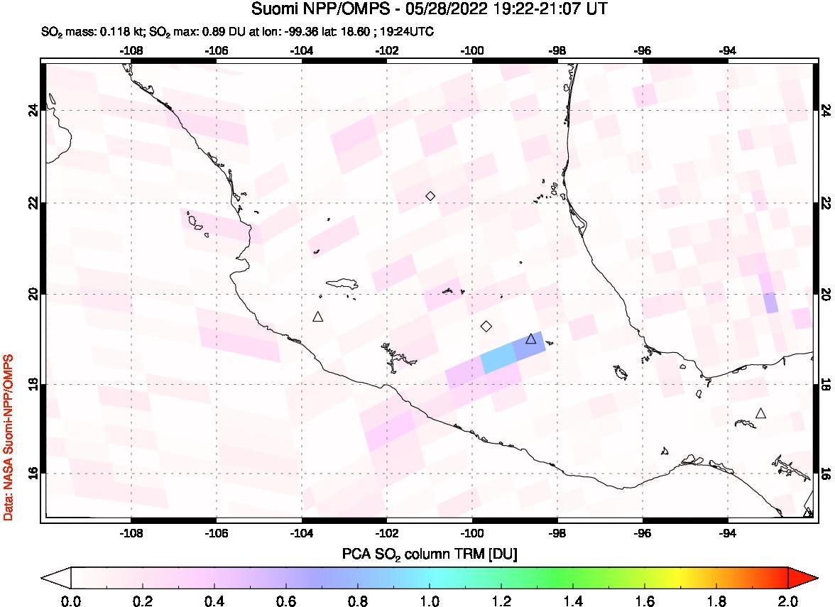 A sulfur dioxide image over Mexico on May 28, 2022.