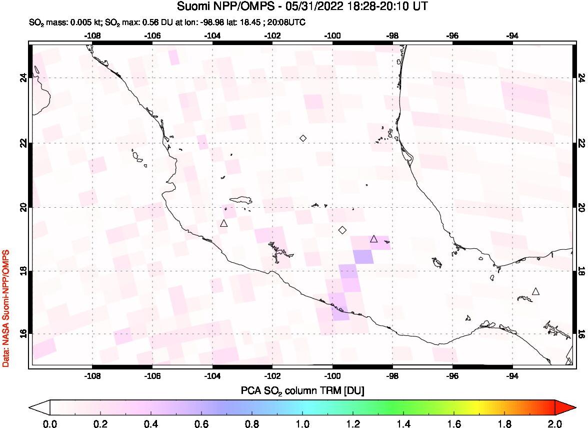 A sulfur dioxide image over Mexico on May 31, 2022.