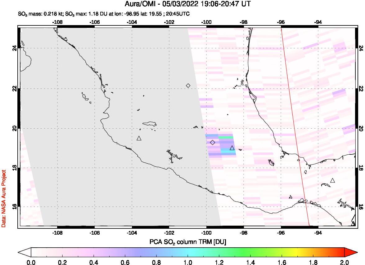 A sulfur dioxide image over Mexico on May 03, 2022.