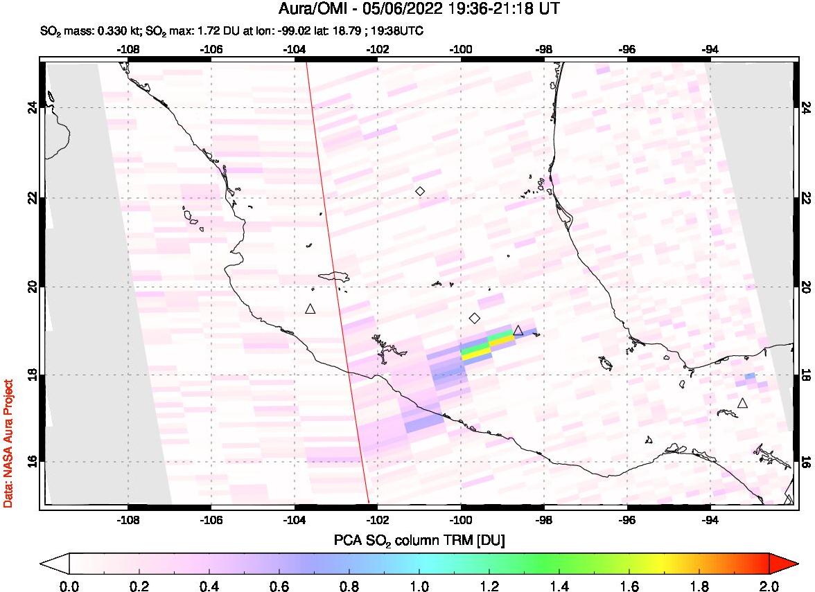 A sulfur dioxide image over Mexico on May 06, 2022.