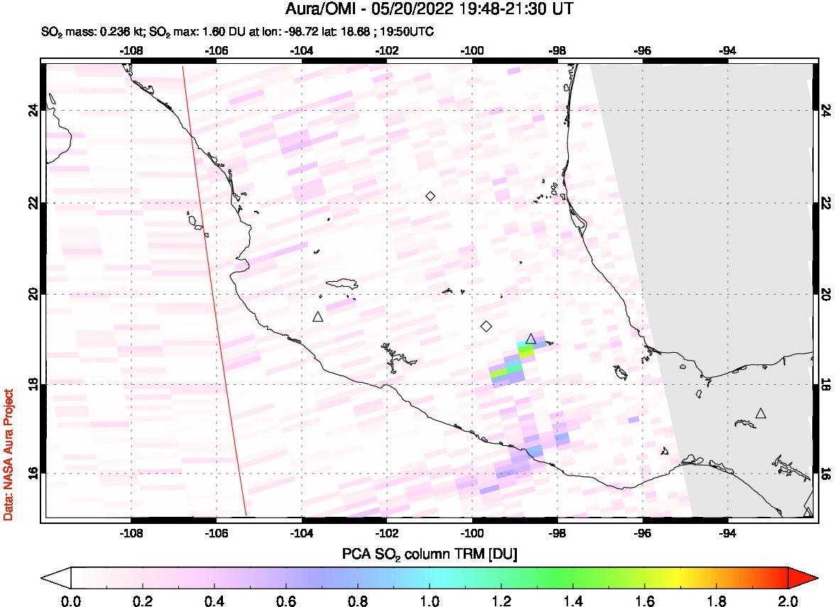 A sulfur dioxide image over Mexico on May 20, 2022.