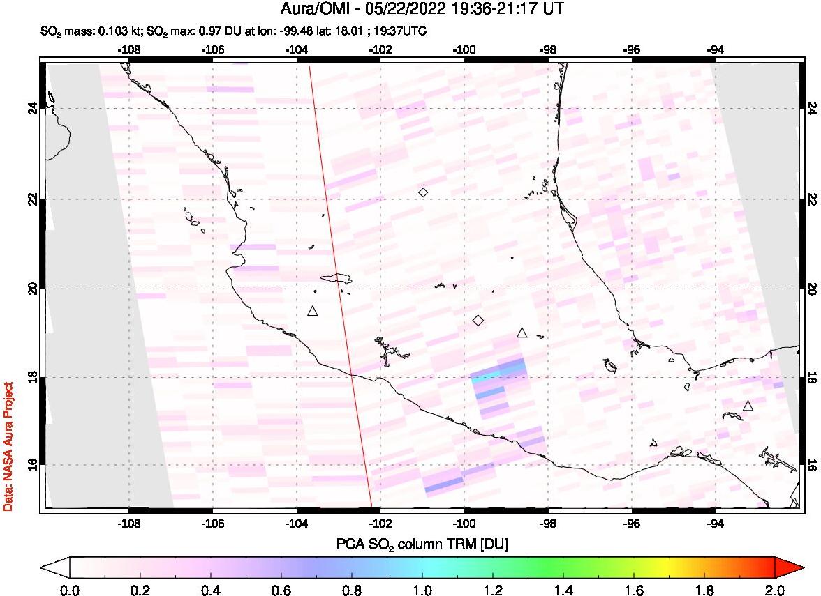 A sulfur dioxide image over Mexico on May 22, 2022.