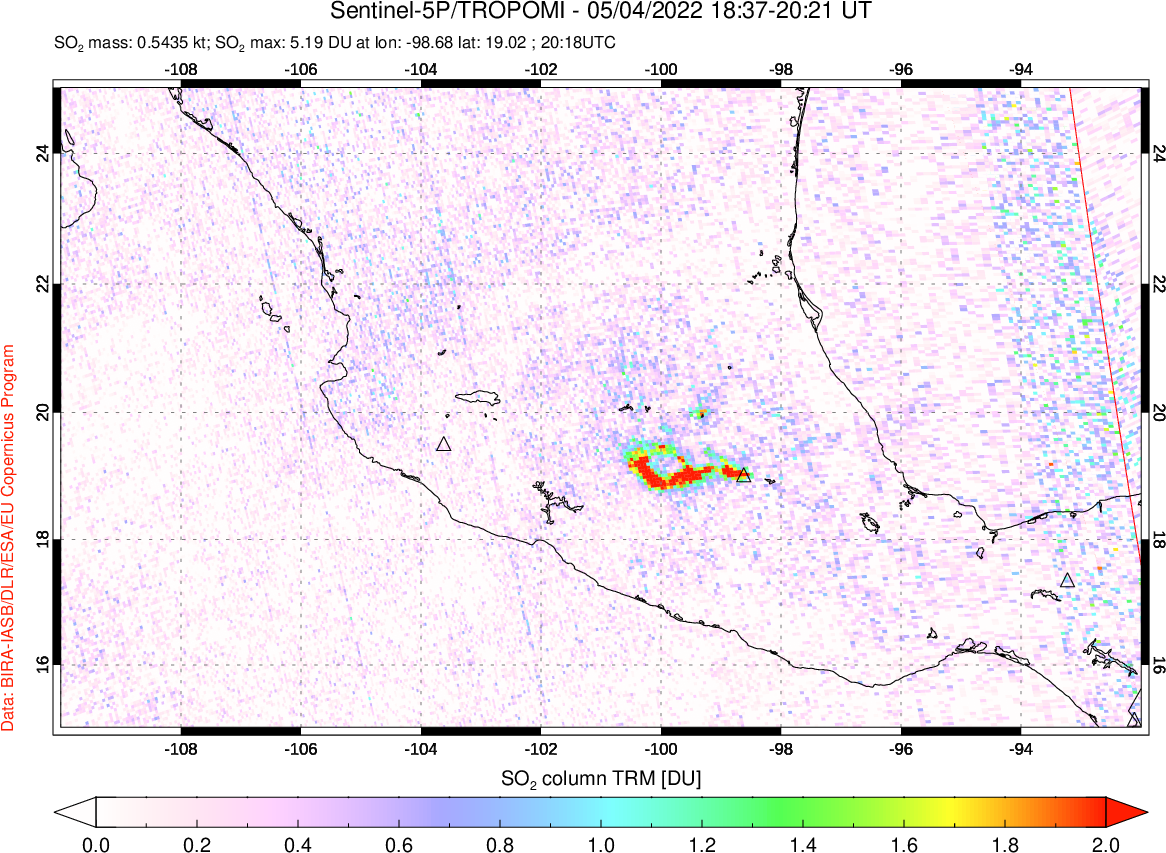 A sulfur dioxide image over Mexico on May 04, 2022.