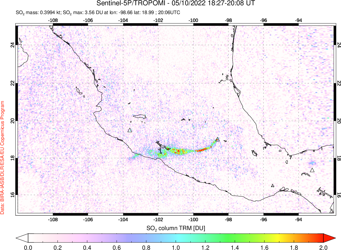 A sulfur dioxide image over Mexico on May 10, 2022.