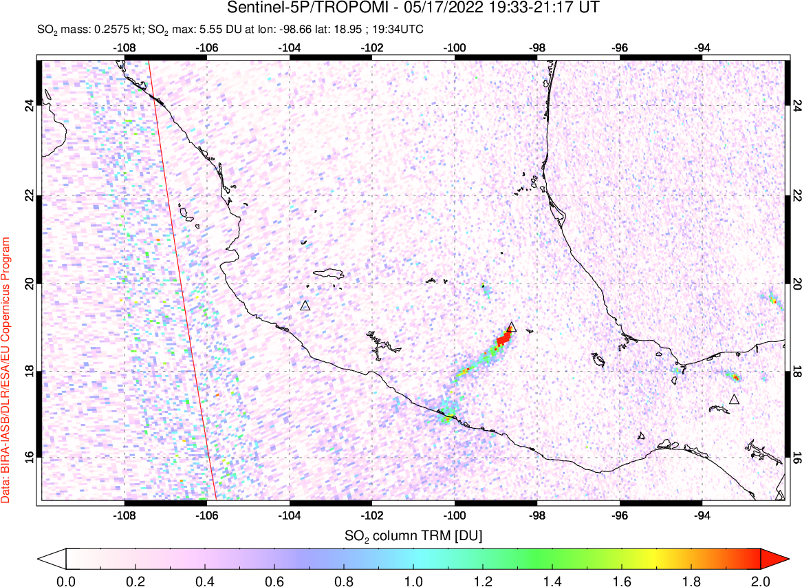 A sulfur dioxide image over Mexico on May 17, 2022.