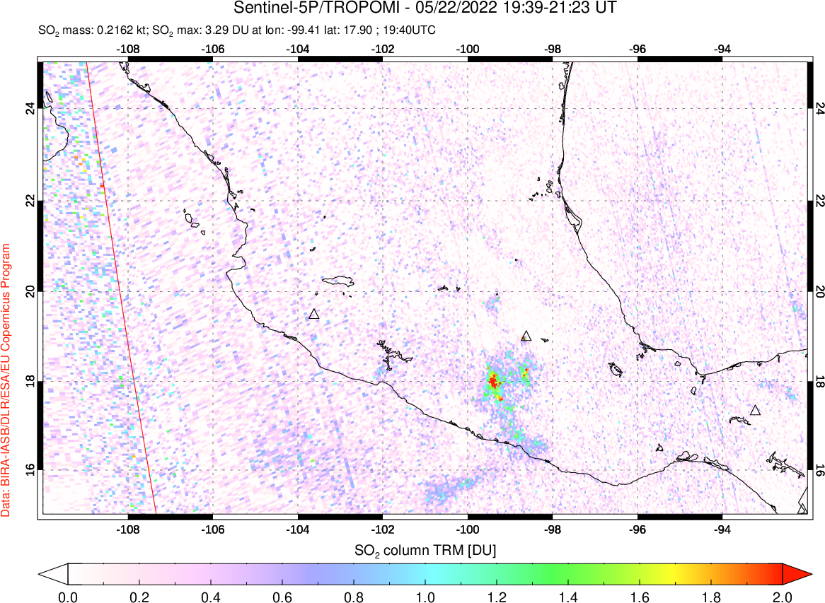 A sulfur dioxide image over Mexico on May 22, 2022.