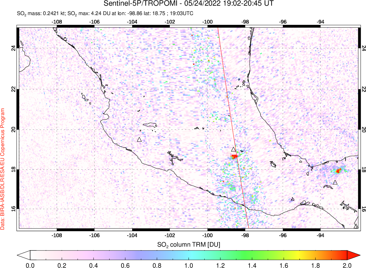 A sulfur dioxide image over Mexico on May 24, 2022.