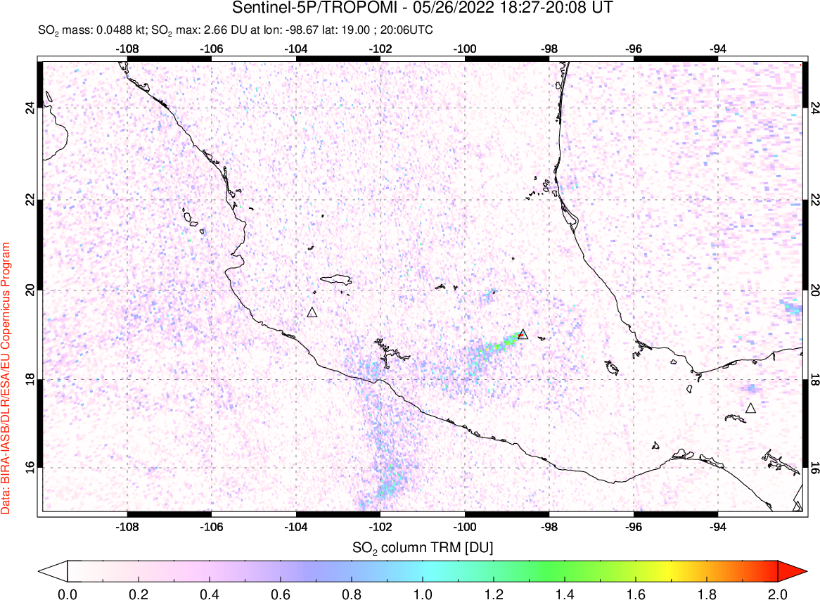A sulfur dioxide image over Mexico on May 26, 2022.