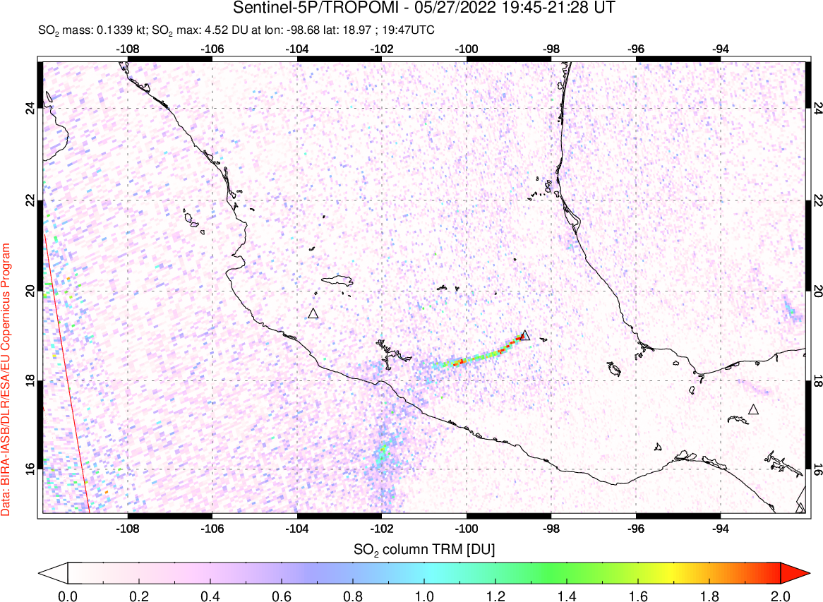 A sulfur dioxide image over Mexico on May 27, 2022.