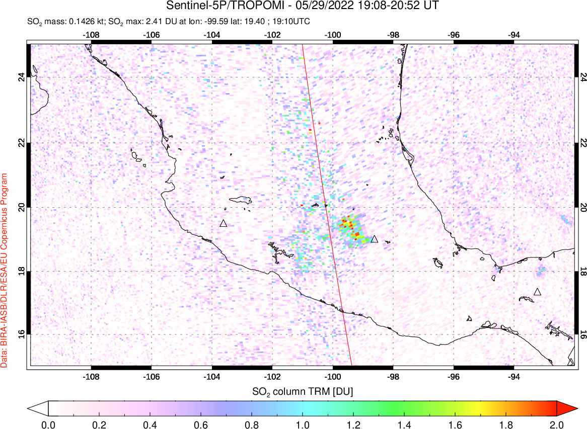 A sulfur dioxide image over Mexico on May 29, 2022.