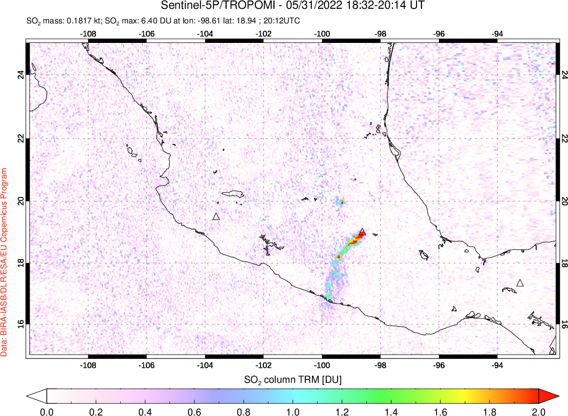 A sulfur dioxide image over Mexico on May 31, 2022.