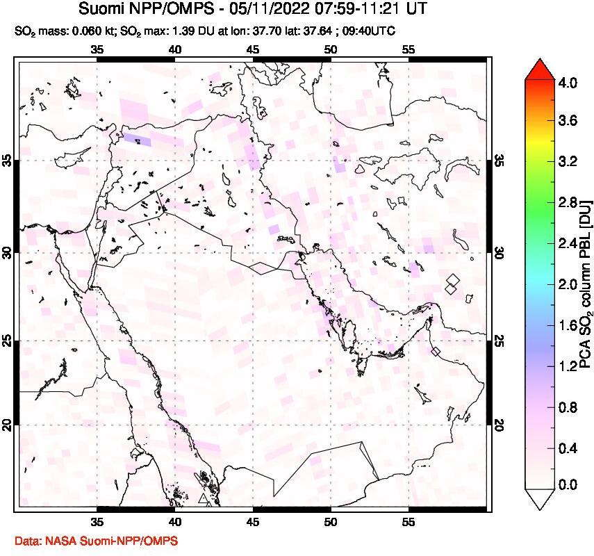A sulfur dioxide image over Middle East on May 11, 2022.