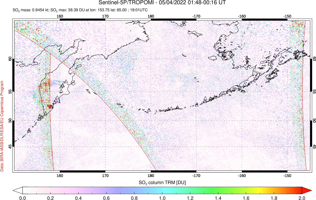 A sulfur dioxide image over North Pacific on May 04, 2022.