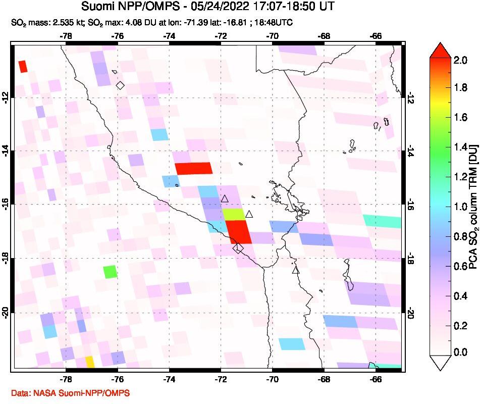 A sulfur dioxide image over Peru on May 24, 2022.