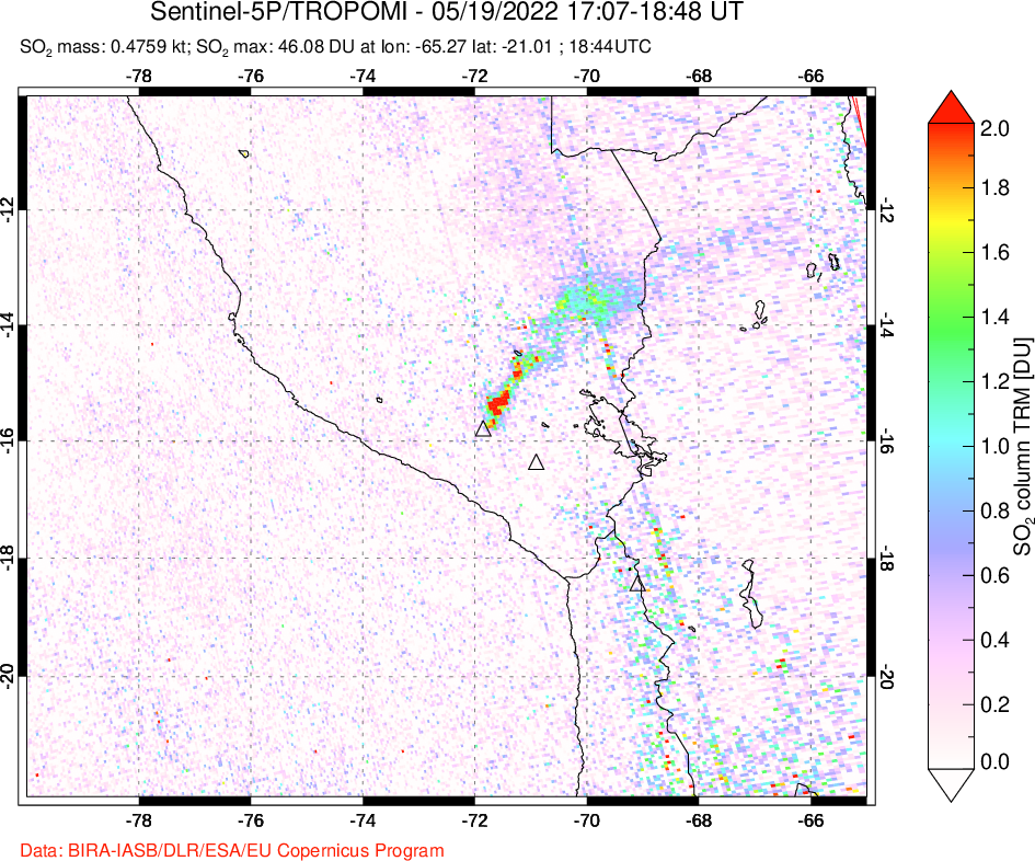A sulfur dioxide image over Peru on May 19, 2022.