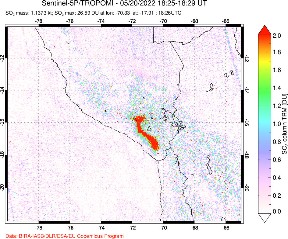 A sulfur dioxide image over Peru on May 20, 2022.