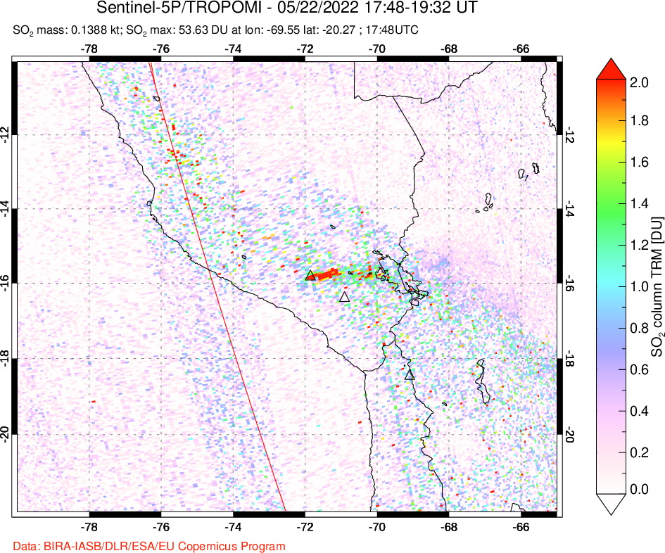 A sulfur dioxide image over Peru on May 22, 2022.