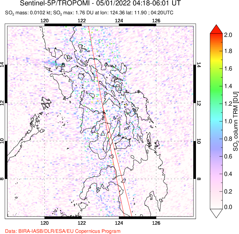 A sulfur dioxide image over Philippines on May 01, 2022.