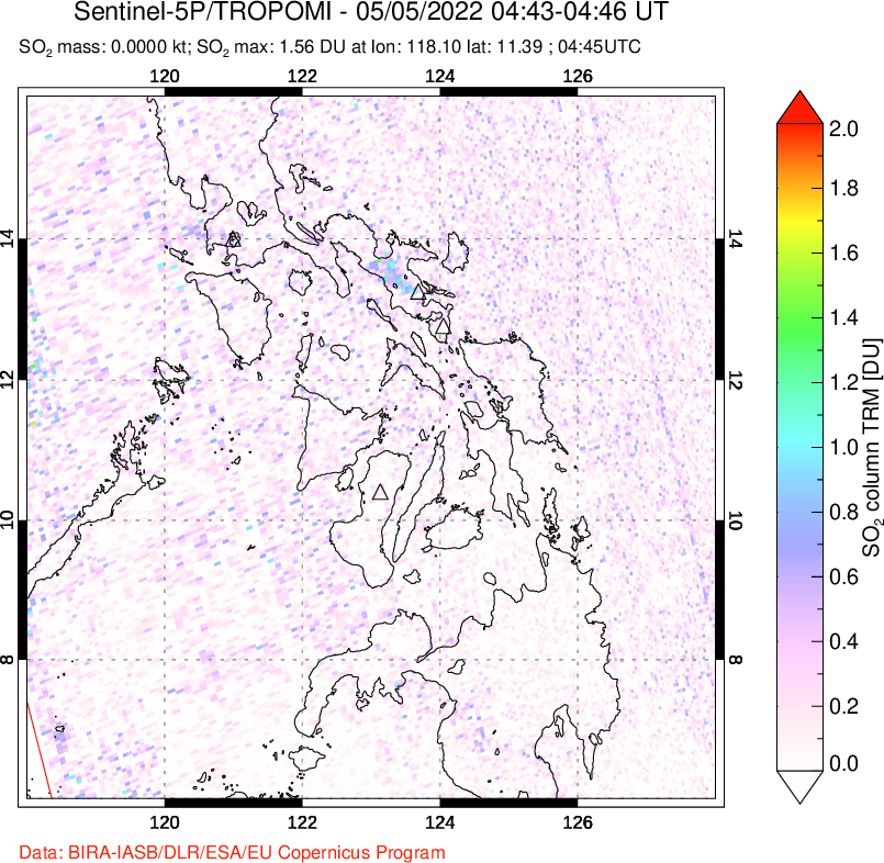 A sulfur dioxide image over Philippines on May 05, 2022.