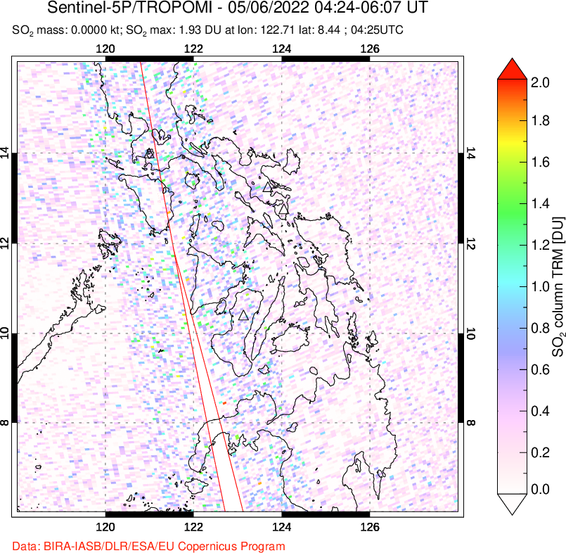 A sulfur dioxide image over Philippines on May 06, 2022.