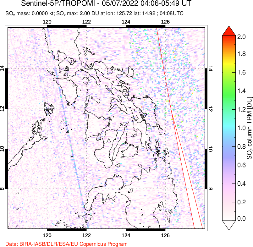 A sulfur dioxide image over Philippines on May 07, 2022.