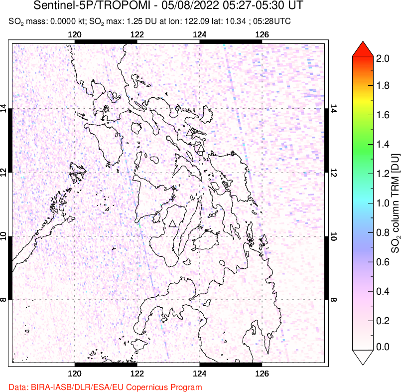 A sulfur dioxide image over Philippines on May 08, 2022.
