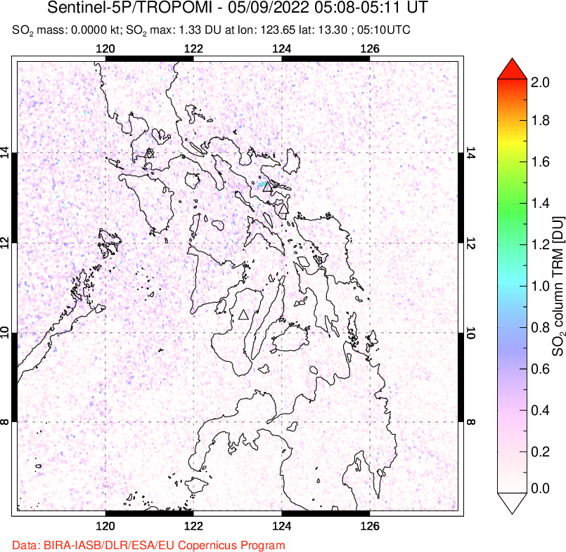 A sulfur dioxide image over Philippines on May 09, 2022.