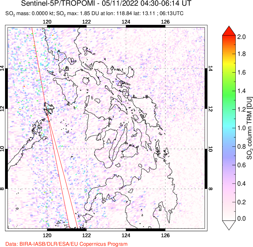 A sulfur dioxide image over Philippines on May 11, 2022.