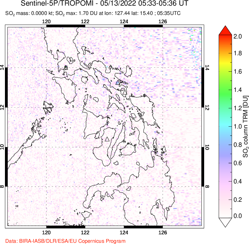 A sulfur dioxide image over Philippines on May 13, 2022.