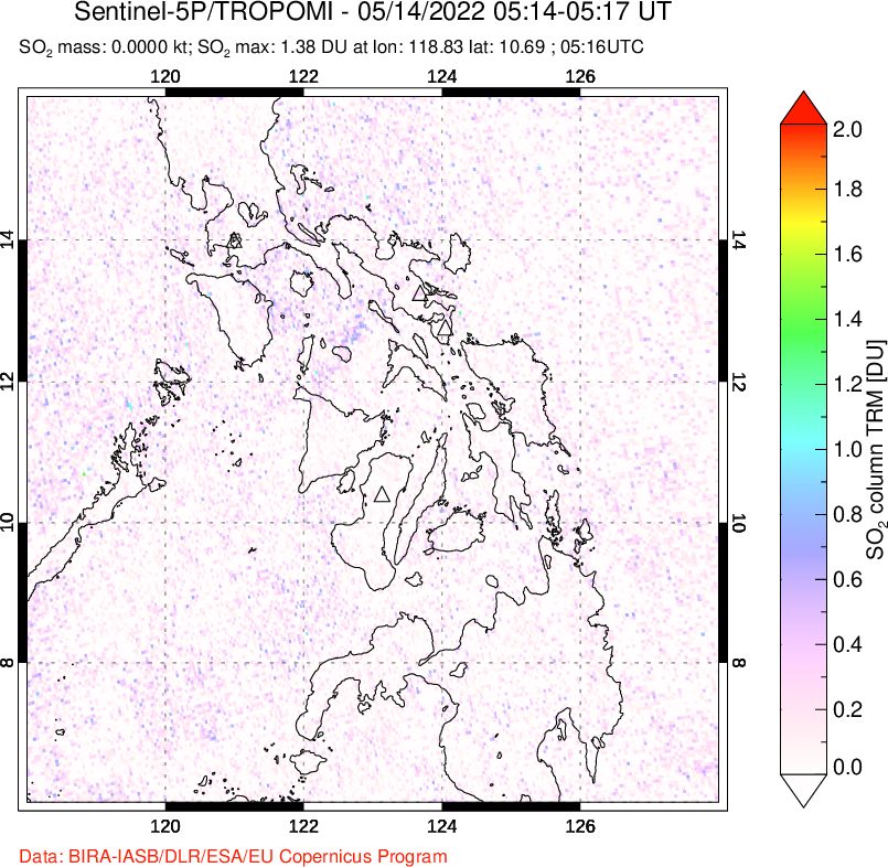 A sulfur dioxide image over Philippines on May 14, 2022.