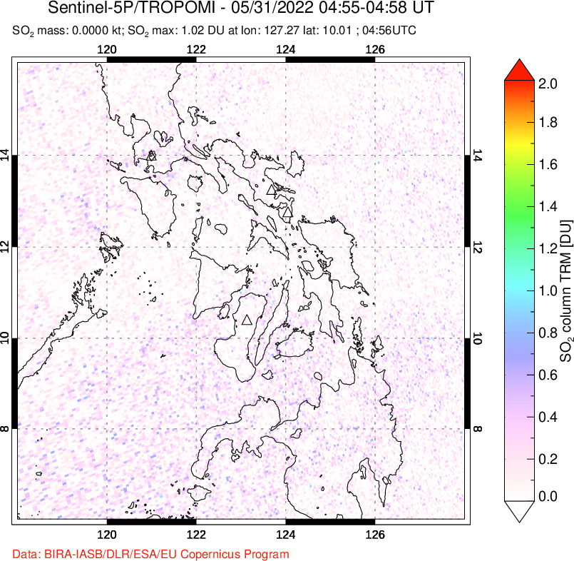 A sulfur dioxide image over Philippines on May 31, 2022.
