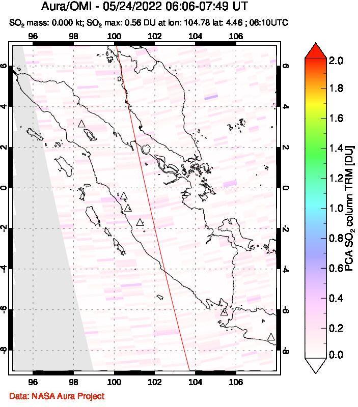 A sulfur dioxide image over Sumatra, Indonesia on May 24, 2022.