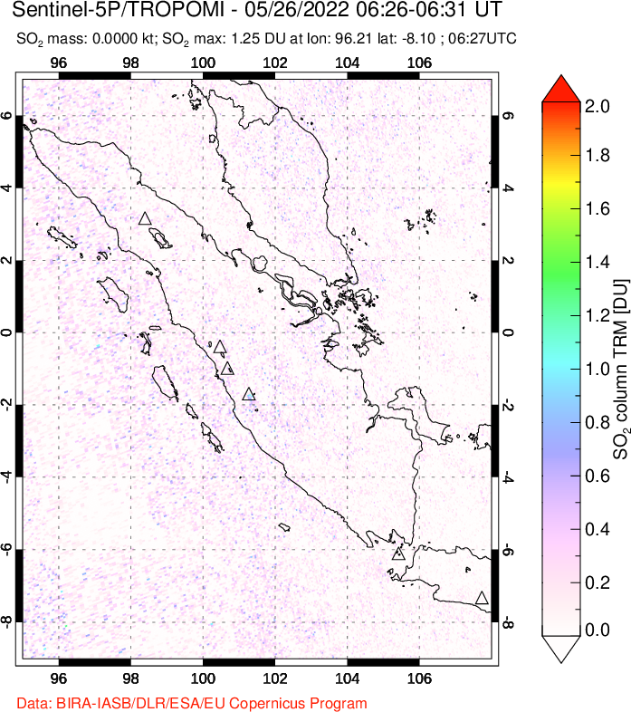A sulfur dioxide image over Sumatra, Indonesia on May 26, 2022.