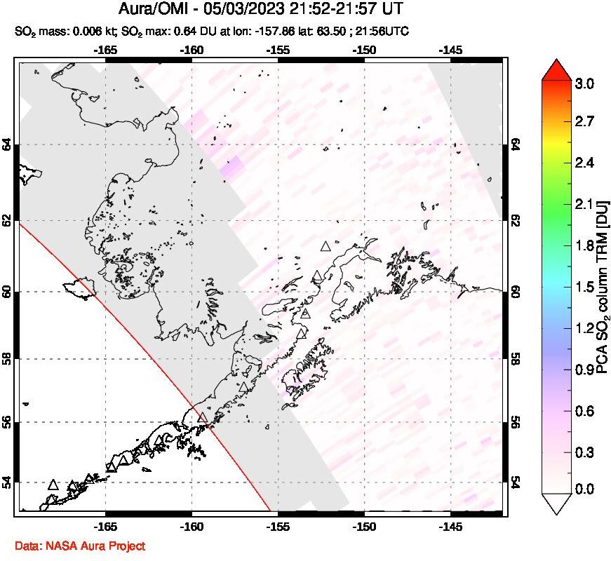 A sulfur dioxide image over Alaska, USA on May 03, 2023.