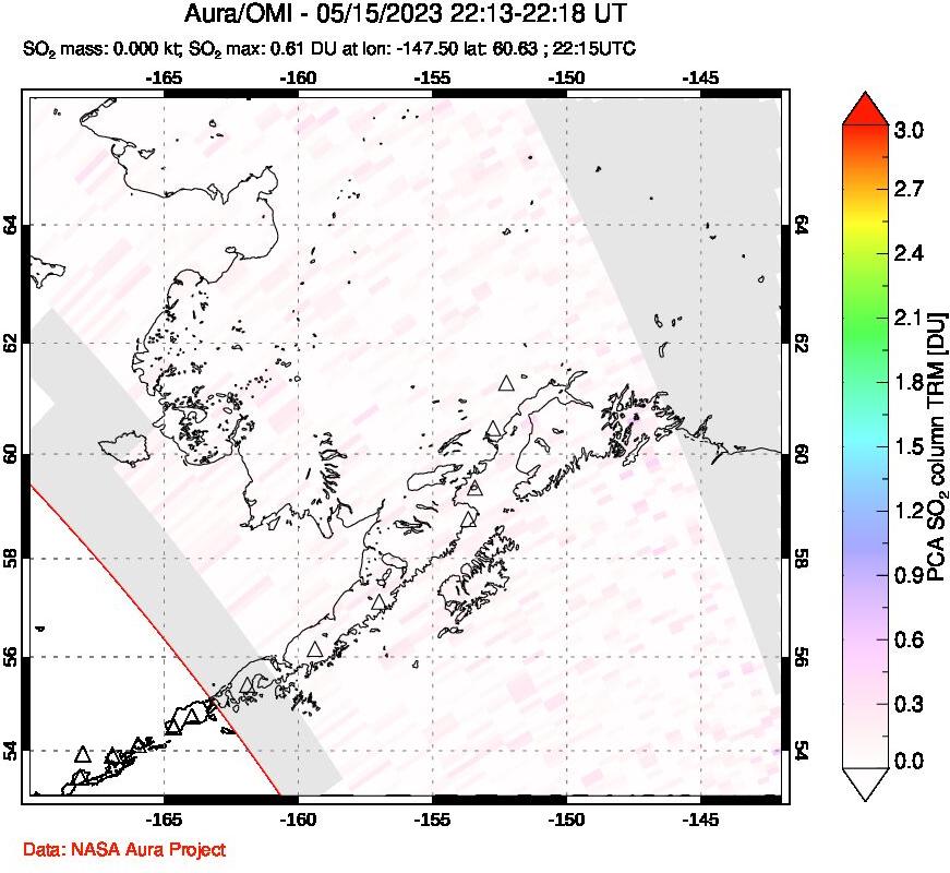A sulfur dioxide image over Alaska, USA on May 15, 2023.