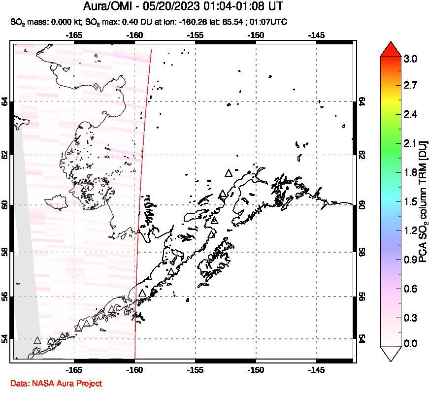 A sulfur dioxide image over Alaska, USA on May 20, 2023.