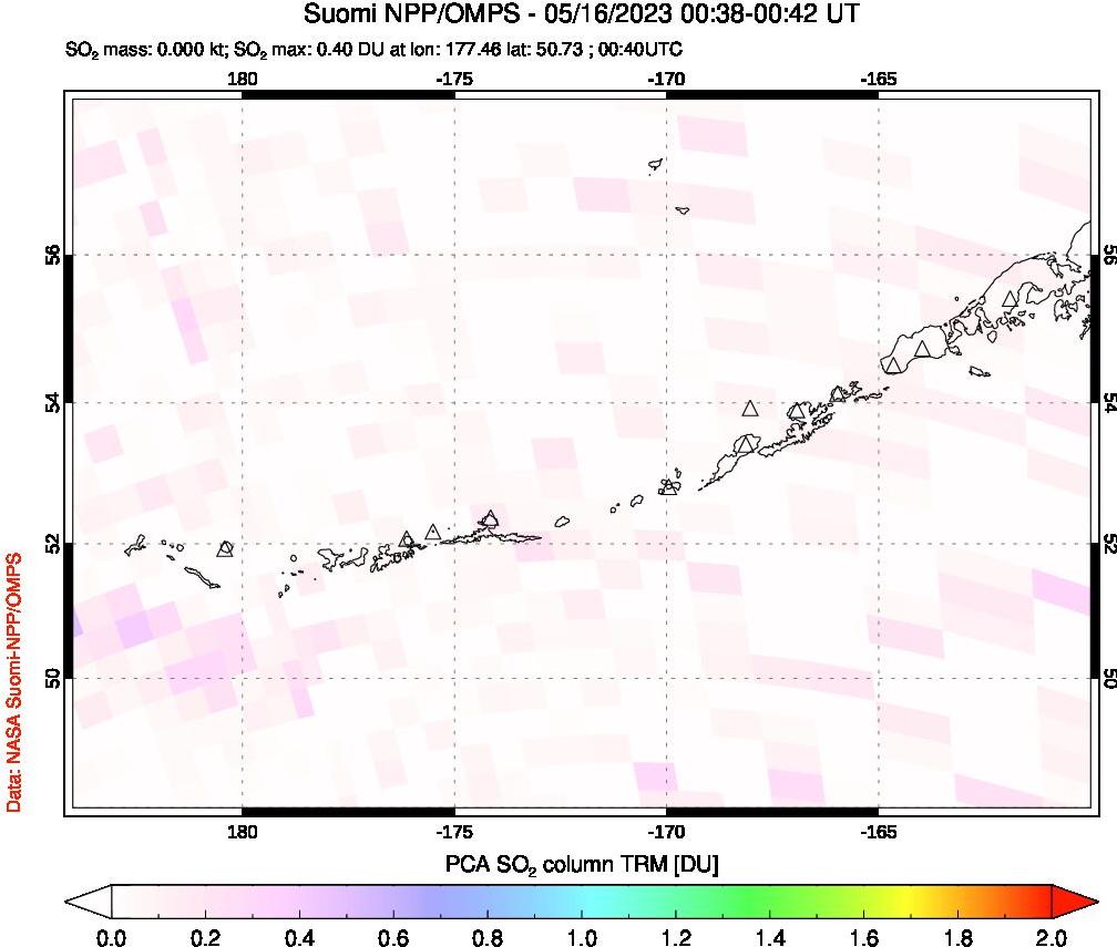 A sulfur dioxide image over Aleutian Islands, Alaska, USA on May 16, 2023.
