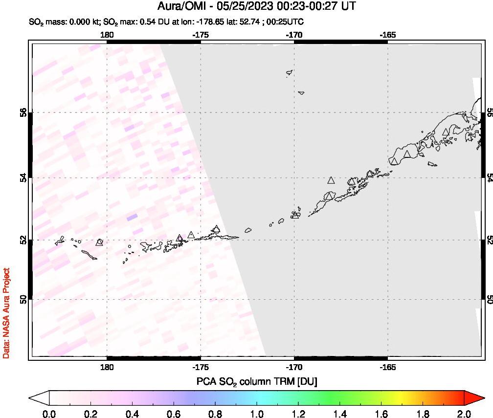 A sulfur dioxide image over Aleutian Islands, Alaska, USA on May 25, 2023.